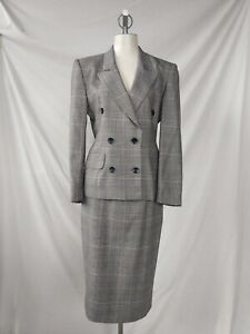 Vintage 1980s Escada Suit Euro 36-38 US M 6-8 Glen Plaid Margaretha Ley Wool
