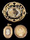 Lot of 3 Antique Jewelry Cameo Pendant Locket Ornate Brooch Pins Picture Holder