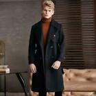 Mens British Long Wool Trench Coats Belt Double Breasted Casual Business Jackets