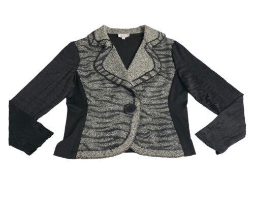 Vintage Alberto Makali Blazer Jacket Women XL Tweed Crinkle Stretch Snap Closure
