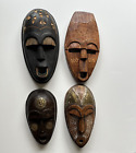 4 Handcrafted African Wood Metal Carved Tribal Art Masks Ghana Approx 12