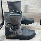 Sorel Major Moto Leather Winter Boots Womens 8.5 8 1/2 Gray Black NL2308-089