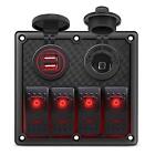 4 Gang Red Marine Rocker Switch Panel With Fuse 12v/24v Dual Usb Charger & Power