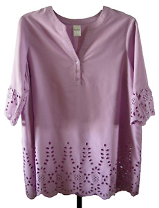 Ladies Blouse By Blair, Size XL, Solid Light Purple With Eyelet Trim, Preowned