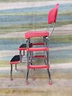 COSCO Vintage Stylaire red Metal Fold Out Step Stool Chair Chrome Legs