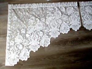 Vintage White Lace Curtain Valances Floral Off White 2 Pieces