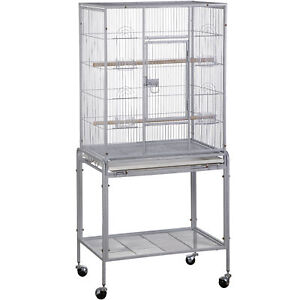 53 Inch Flight Bird Cage Large Wrought Iron Parrot Cage with Rolling Stand White
