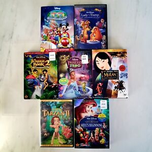 Lot of 7 Disney Movies - Lady Tramp - Mulan - Princess Frog - Jungle Book 2