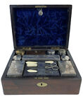 Antique Victorian 19th Century English Wood Traveling Vanity Box Case