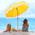 7ft Beach Umbrella Outdoor Patio Umbrella with Tassel Sunshade UPF 50+