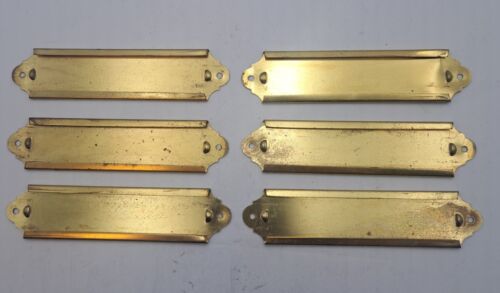 Antique / Vintage Stampt Brass Label Holders for Cabinet Hardware Lot of 6