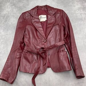Bermans Jacket Women 8 Oxblood Red Leather Belt VTG 70s 80s VTG Nylon Lined