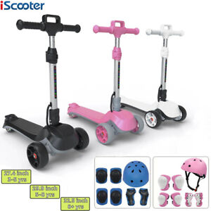 Kids 3-Wheel Electric Scooter For 3~12 Years Old LED Adjustable Height W/ Helmet