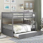 Wood bed frame Full over full bunk  Detachable Bed Platform with trundle Gray