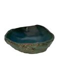 Hand Thrown Art Pottery Ceramic BOWL Blue Green BOHO Hand Crafted Stamped