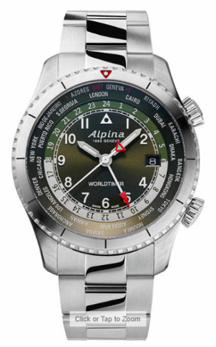 Alpina Startimer Pilot Worldtimer Stainless Steel Swiss Quartz Men AL-255GR4S26B