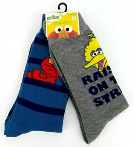 Sesame Street Big Bird & Elmo Men's 2 Pack Novelty Crew Socks Size 6-12
