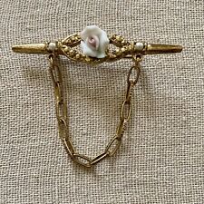 Vintage 1928 Jewelry Company Bar Pin Porcelain Rose Victorian Revival Style EUC