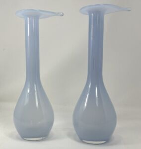 New ListingPair of Pale Blue Hand Blown Art Glass Vases - Jack in the Pulpit