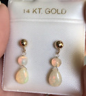 14k Solid Gold Natural Fire Opal Briolette Dangle Drop Earrings Super Fire