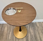 True Vintage MCM Smoking Side Table, Round Metal Base, Cut Out For Ashtray
