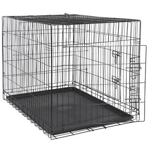 Double Door Folding Metal Wire Dog or Pet Crate Kennel Dog Cage with Tray 42