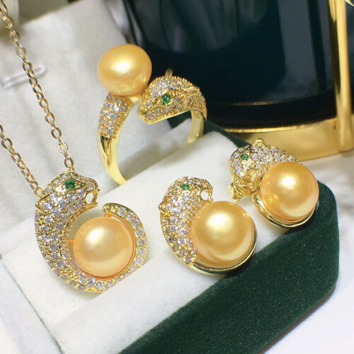 Multicolor freshwater pearl necklace bracelet earrings CZ leopard Jewelry Set