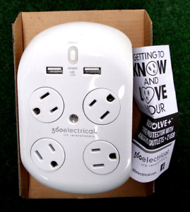 360 Electrical 4 Outlet Surge Protector,w/USB Ports 918 Joules (36037) White NEW