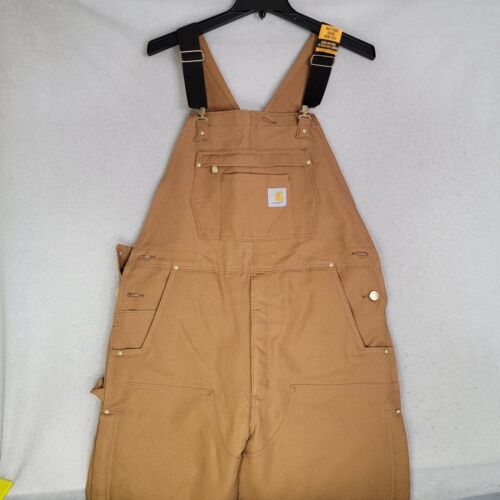 CARHARTT Insulated Bib Overalls Medium BROWN OUTDOORS Loose Fit Lined NWT