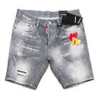 New Model DSQ2 Short Jeans Grey Men's Stretchy Washed Slim Fit Ripped Pants