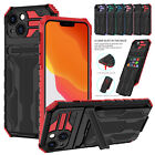 Armor Card Holder Case For iPhone 15 14 13 12 11 Pro Max XS XR Hard Stand Cover