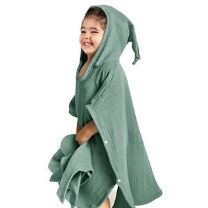 Hooded Baby Poncho Towel Muslin Bath Poncho for Toddler - Kids Beach Poncho T...