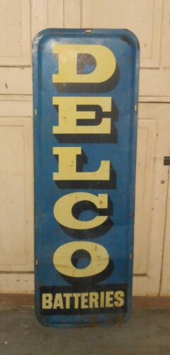 Vintage Delco Battery Sign Original 60”x 20”  Gas Oil Delco