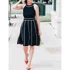 Tommy Hilfiger Dress SMALL Black White Fit & Flare Knee Length Cocktail Modest
