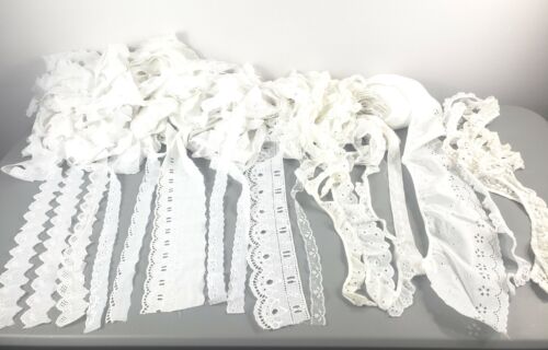 Lace Trim Vintage Ruffled White Lace Trim Cotton Anglaise 189 Yards Total Lot 3