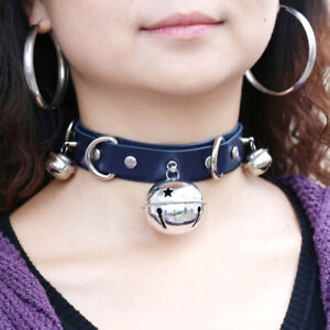 Allacki Punk Leather Choker Necklace Multilayer Bells Metal Chocker Collar