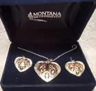 Montana Silversmiths Silver Gold Rose Gold Heart Jewelry Set With Box Great !!