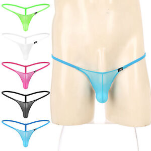Mens Thong Low Rise T-Back Lingeries G-String Transparent Underpant Erotic Mesh