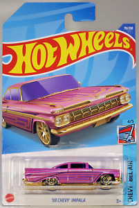 Hot Wheels 2022 Pink '59 Chevy Impala #70, Hot Wheels Chevy Bel Air 4/5