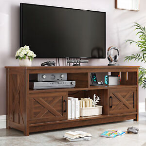 Farmhouse TV Stand with Power Outlets for 65/60/55 inch TV Media Console Table