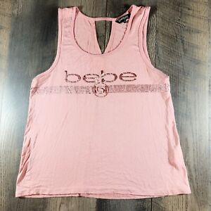 BEBE Tank Womens X-Large Light Pink Metallic Foil Front Logo Super Soft Knit Top