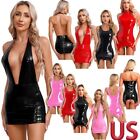 US Womens Sexy Leather Lingerie Mini Dress Bodycon Backless Nightclub Party Club