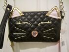 Betsey Johnson Black Quilted Cat Crossbody/Wristlet Bag w/Charging Bank NWT
