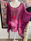 Colleen Lopez Magenta Pink Floral Sheer Poncho Top 3X New Layering