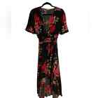 KorMei Women’s Floral High-Low Dress Short Sleeve Vneck Black Red Size S Small
