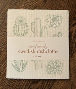 New ListingSwedish Dishcloths 3 Count DesignWorks Ink Eco Friendly Cactus Flower Green NEW!