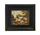 Sheep In Landscape Vintage Antique Farmhouse Style Painting Print Canvas Framed