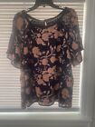 ANTHROPOLOGIE MAEVE BLOUSE Top Navy Blue & Pink Embroidered Flowers Size X-Large
