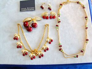 JOAN RIVERS Classics Collection Cherry Necklace Brooch Earring Set