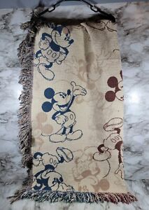 Classic Mickey Mouse Disney Parks Fringed Woven Tapestry Throw Blanket 56